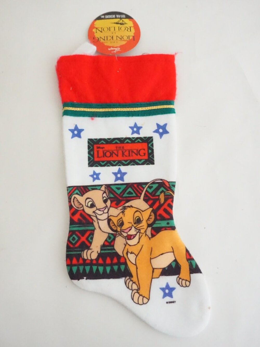 Vintage Walt Disney The Lion King Felt Christmas Holiday Sock Stocking Simba